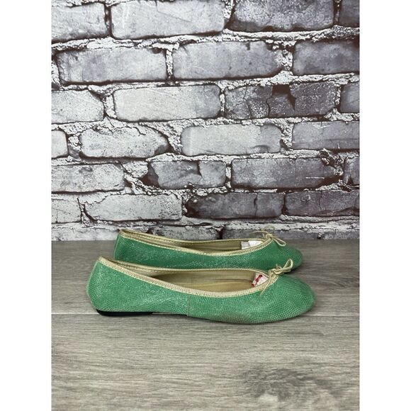 London Sole Green Leather Animal Print FRANCE Ballet Flats Women Sz 39EU/8.5M US - Picture 3 of 16